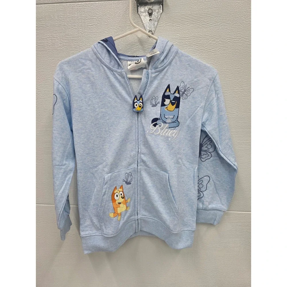 Bluey Bingo Girls Light Blue Full Zip Butterfly Hoodie Sweatshirt size L (10/12)